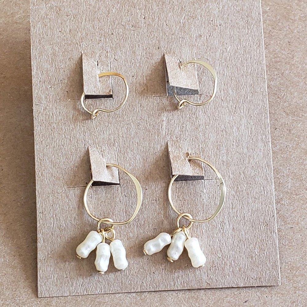 Artisan gold hoops with freshwater pearls